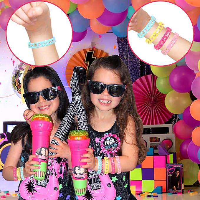 Serencatcher 50’s Sock Hop Party Bracelets, 1950s Party Decorations with 24pcs Rock and Roll Party Favors Silicone Bracelets Wristbands for Retro Rock N Roll Music Disco Dancing Birthday Party