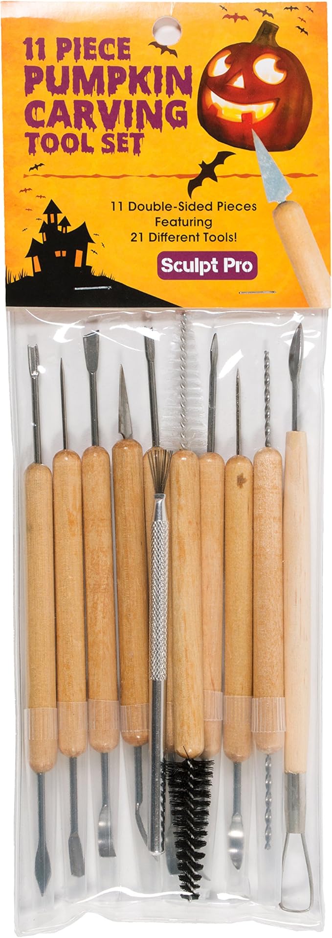 Pumpkin Carving Kit (21 Tool Set) w 11 Double Sided Pieces - Halloween Professional Sculpting, Cutting and Carving Knife Supplies for Fall Jack-O-Lanterns, Pumpkins, Decorations for Kids and Adults