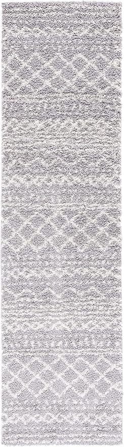 SAFAVIEH Arizona Shag Collection Runner Rug - 2'3" x 12', Grey & Ivory, Moroccan Design, Non-Shedding & Easy Care, 1.6-inch Thick Ideal for High Traffic Areas in Living Room, Bedroom (ASG741G)