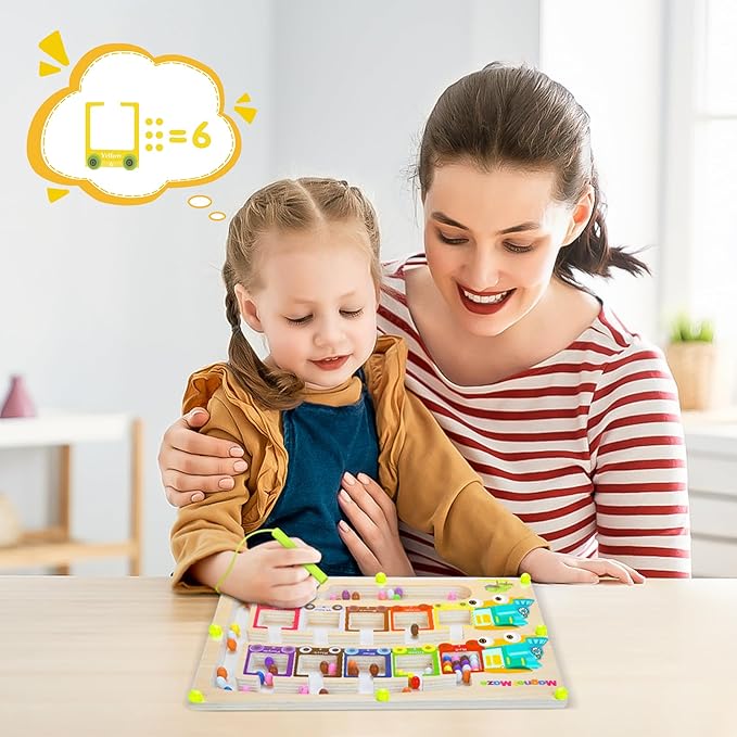 Magnetic Color & Number Maze Montessori Wooden Magnet Puzzle Game Board Montessori Color Matching Learning Counting Puzzle Board Toddler Fine Motor Skills Toys Gift
