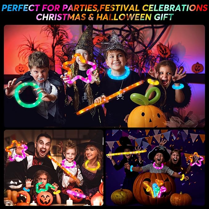 24 PCS LED Pop Tubes, Light Up Glow Tubes Glow in the Dark Party Supplies, Glow Sticks Sensory Toys Birthday Glow Party Favors for kids, Light Up Toys(24 PCS)