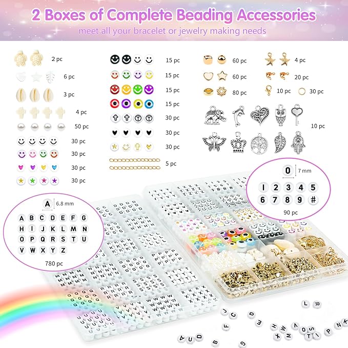 Gionlion Clay Beads Friendship Bracelet Making Kit,72 Colors Preppy Clay Beads A-Z Letter Beads Number Beads& Charms Kit Complete Friendship Jewelry Making Kit DIY Crafts Gift for Teen Girls
