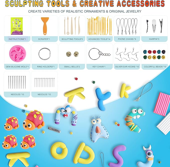 Polymer Clay Sets,50 Colors Modeling Clay for Kids,Oven Bake Clay DIY Mold Clay with Sculpting Tools and Accessories,for Kids Adult and Artist Friendly Holiday Gifts