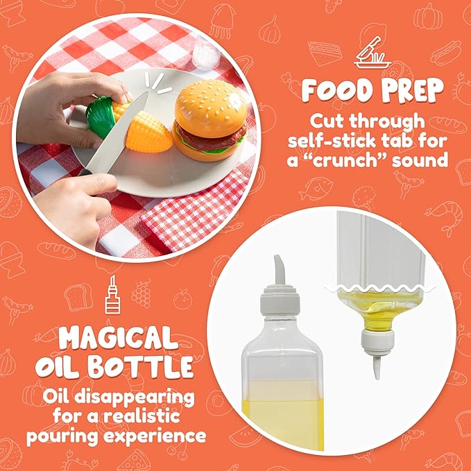 JOYIN 34 PCS Kitchen Toy Set, BBQ Play Grill, Cooking Toy Set, Little Chef Play, Kids Grill Playset Interactive BBQ for Kids with Light & Sound, Birthday Gift for Boys Girls