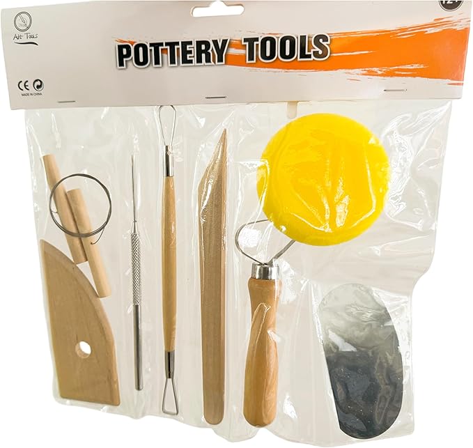 Evwoge 8-Piece Pottery Tool Set, Wooden Clay Sculpting Tools with Sponge, Wire Cutter and Modeling Tools for Ceramics