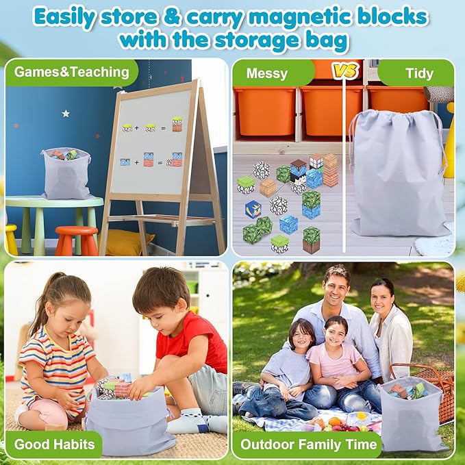 Ludmila 118PCS Magnetic Building Blocks Toy Set - Montessori STEM Toys, Forest House Construction Kit, 1-Inch Magnetic Cube Sensory Tiles for Kids Boys & Girls Ages 3+