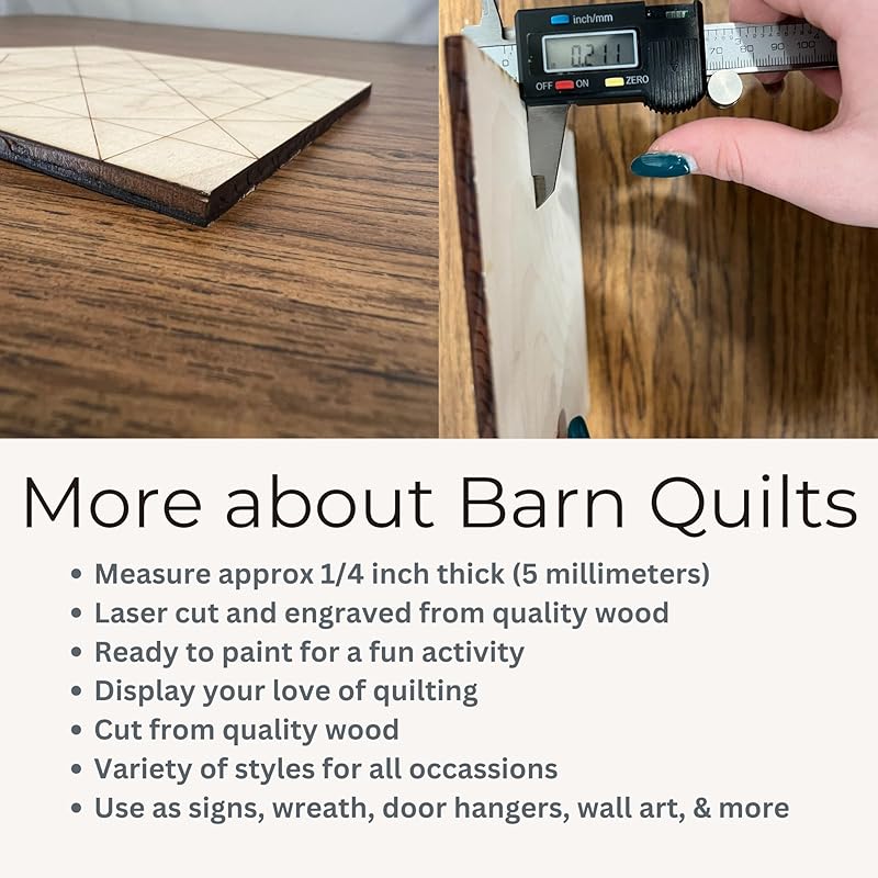 Unfinished Barn Quilt Square Wooden Sign, Country Decor Canvas Quilts Blocks (9 inches, Old Maids Puzzle)
