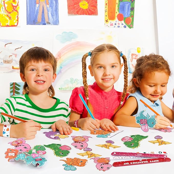 Hooqict Slap Bracelets Valentines Day Cards for Kids School Classroom 36 Pcs Dinosaur Valentines Cards Set Valentines Party Favors Exchange Gifts for Students