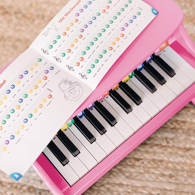 Melissa & Doug Learn-to-Play Pink Piano With 25 Keys and Color-Coded Songbook