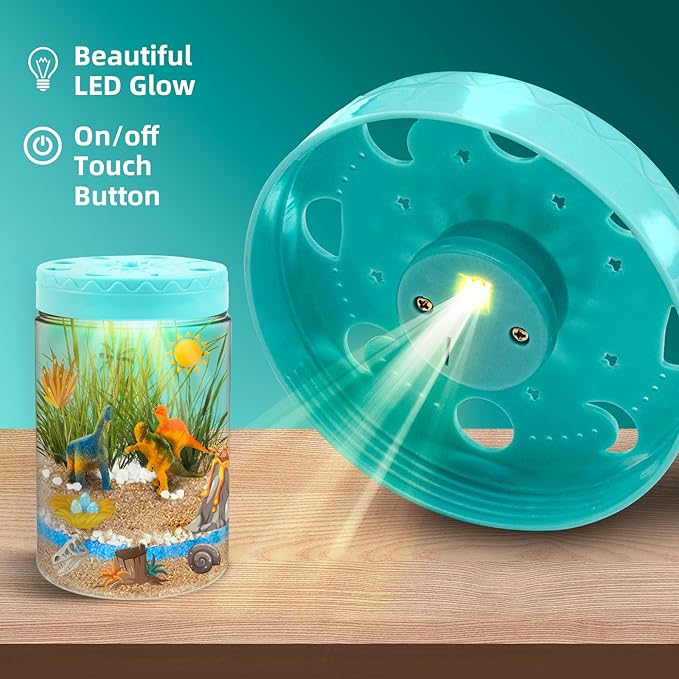 Light Up Dinosaur Terrarium Kit for Kids,Educational Science Kits,Gardening Kits Science Activities for Boys & Girls,DIY Creative Dinosaur Toys,Arts and Crafts Kit Gifts for Ages 4 5 6 7 8-12