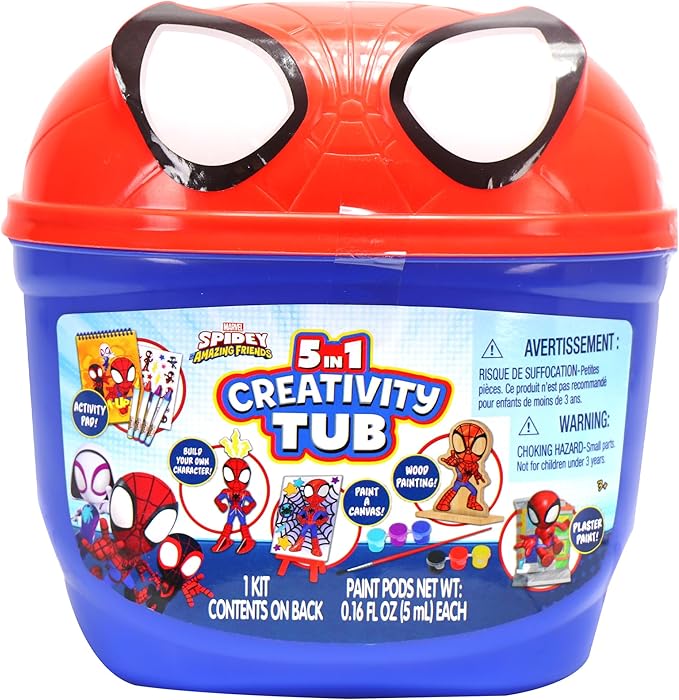 Spidey and his Amazing Friends 5 in 1 Creativity Tub, 50-Piece Preschool Arts and Crafts Activity Set, Kids Toys for Ages 3 Up