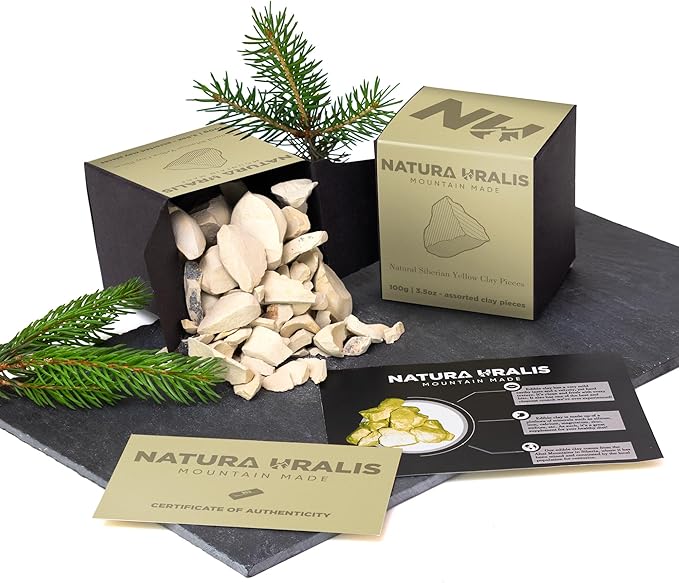 Siberian Yellow Clay | 7oz of Natural Yellow Clay, Pastel to Golden Yellow - Amazing Crunch, Satisfying Earthy, Velvety and Firm Texture, ASMR Sensation