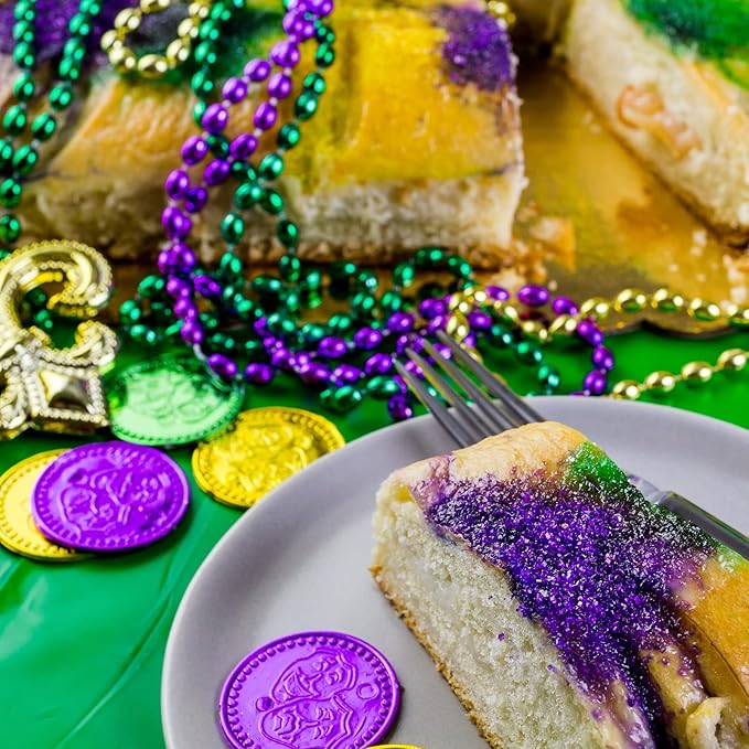Winlyn 128 Pcs Mardi Gras Accessories Set Bulk Party Favors Supplies Mardi Gras Beads Necklaces Coins Head Boppers Bracelets Tattoos Purple Green Gold for Mardi Gras Masquerade Parade Décor