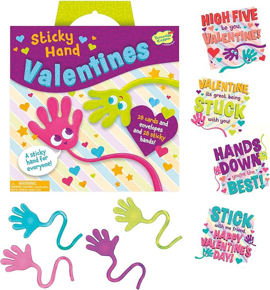 Peaceable Kingdom Valentines Cards for Kids Classroom, Set of 28 Valentines Day Gifts - Sticky Hands