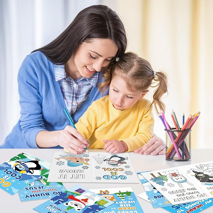 24Pcs Polar Animals Religious Coloring Books - Winter Christian DIY Color-in Pages Booklet Bulk Drawing Activity Party Supplies for Sunday School Classroom Rewards Artwork Gift for Kids