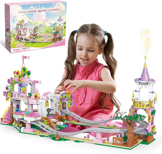 Friend Roller Coaster Building Set - Compatible with Legos for Girls Age 8-12, 991 PCS Amusement Park Building Block Kit Playground Park Pink Construction Birthday Gift