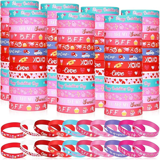 Wettarn 60 Pcs Valentines Day Party Favors Bracelets Happy Valentine's Day Silicone Wristbands Pink Red Love Heart Rubber Bracelets for Adults Party Supplies Classroom Festival Prizes Gifts