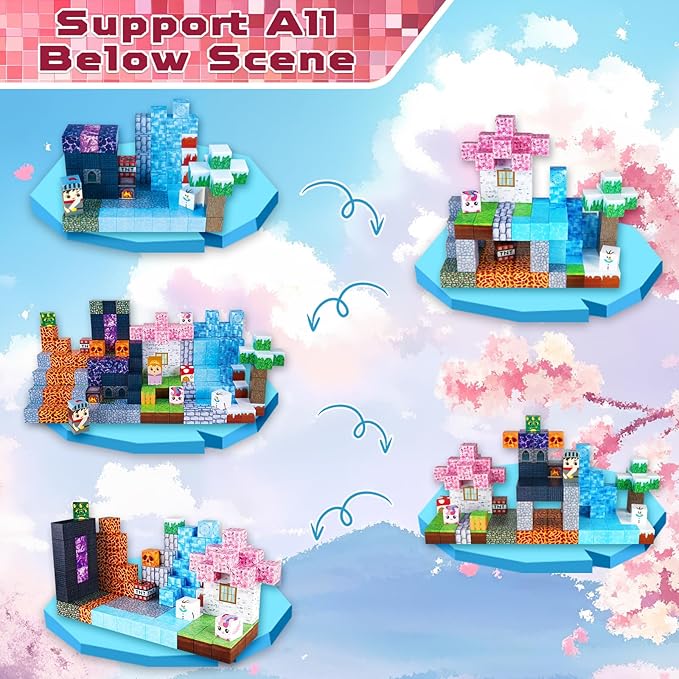 Magnetic Blocks-150PCS Magnetic Building Blocks Magnetic Cubes Stacking Dark Forest Glacier Castle, STEM Montessori Sensory Toys for Kids Boys Girls Ages 4-8 Holiday Birthday Easter Gifts