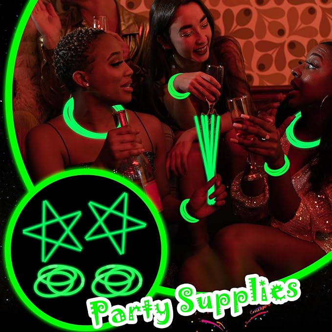 100 pk 8" Glow Sticks Bulk Party Favors, Light up Glow Necklaces & Bracelets in the Dark Party Supplies For Christmas Halloween St. Patrick Birthday Neon Party (100 * Green)