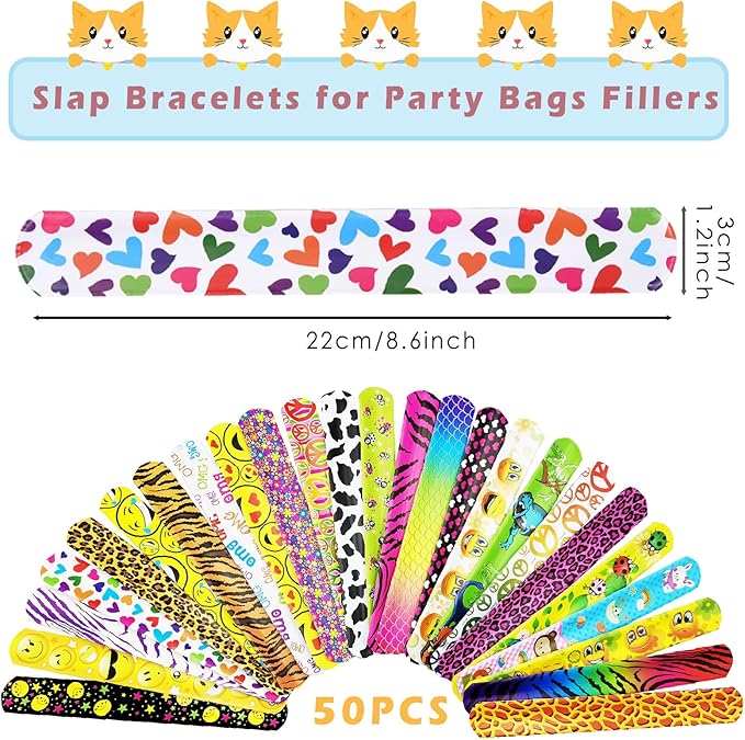 Viicoor 50PCS Slap Bracelets Color Snap Bracelet Wrisrtband for Party Favors Basket Bag Filler School Prizes Birthday Gifts Party Favors Bulk (11-Panther-50PCS)