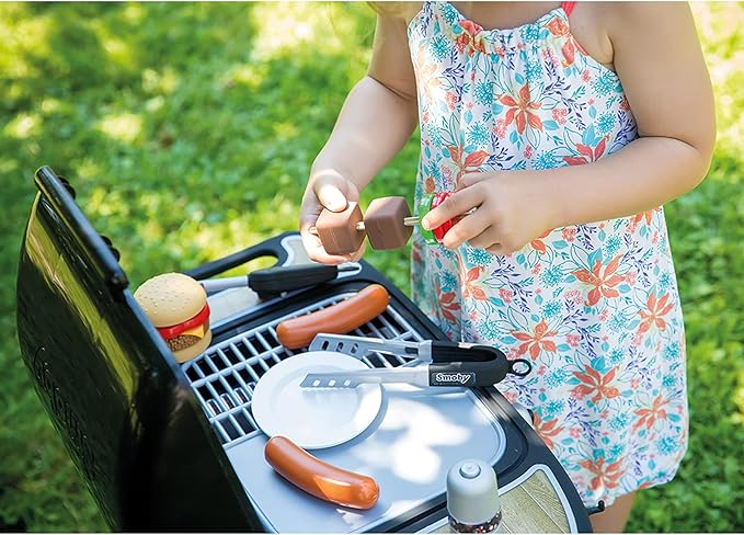 Smoby: BBQ Plancha Grill - Black, 18-Piece Accessory Playset - Realistic Cooking, Turn The Button & See Flames Appear, 19.69x14.57x28.43, Kids Age 3+