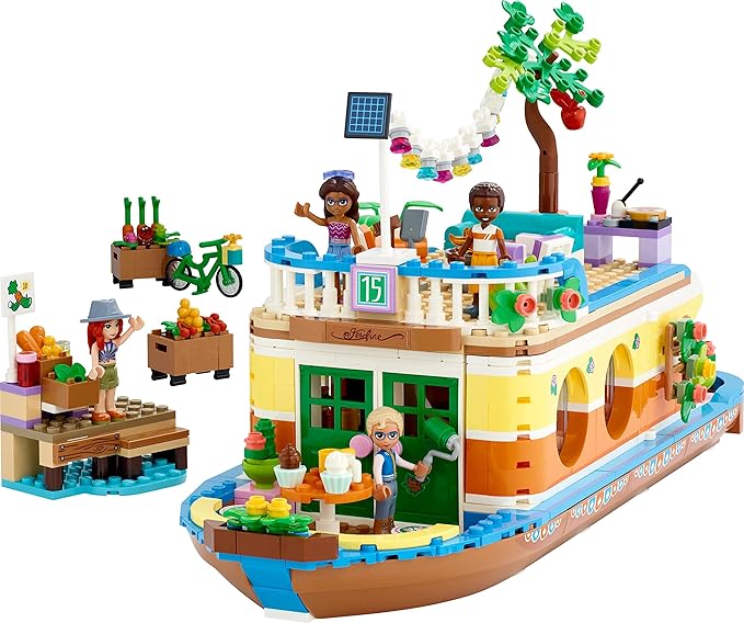 LEGO 41702 Friends The Barge Boat Toy for Children from 7 Years with Garden, 4 Mini Dolls, Animal Figurines, Nature Set