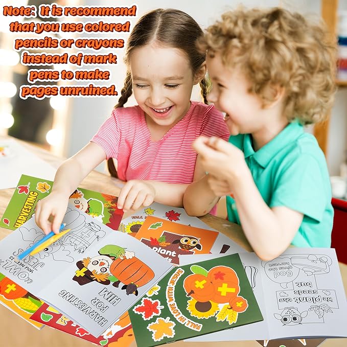 24Pcs Fall Religious Coloring Books - Christian Bible DIY Color-in Pages Booklet Bulk Drawing Autumn Theme Activity Party Supplies for Sunday School Classroom Rewards Artwork Gift for Kids