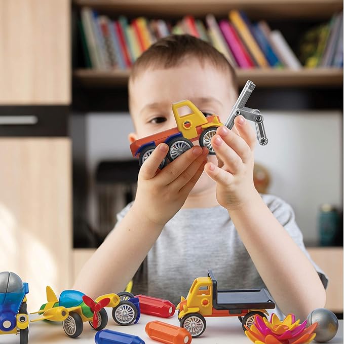 Play Brainy Magnetic Toy Cars Set for Boys and Girls - Brilliant Educational Toys for Toddlers and Preschoolers - Montessori Toy is Load of Fun & Helps with Developmental Skills (90 Piece)