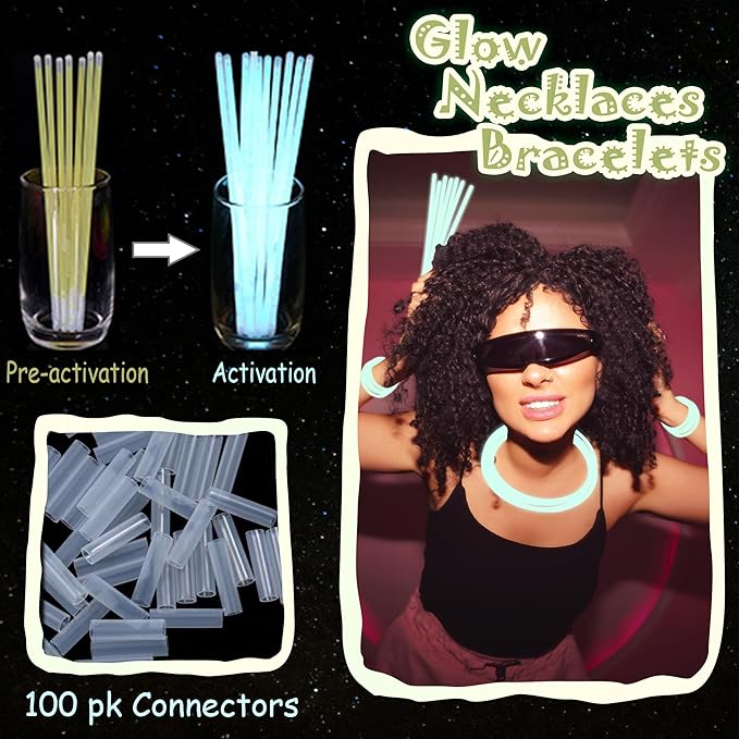 100 pk 8" White Glow Sticks Bulk Party Favors, Light up Glow Necklaces & Bracelets in the Dark Party Supplies For Christmas Halloween 4th of July Birthday Neon Party (100 * White)