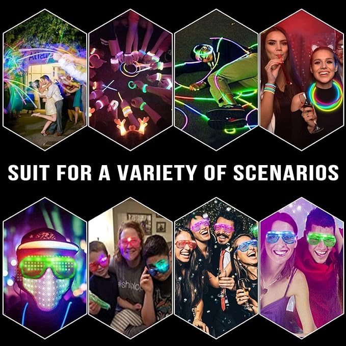125 Pack Glow in The Dark Party Supplies Light Up Party Favors with 100 Glow Sticks and 25 Led Glasses Shutter Shades Sunglasses Neon Glow Accessories for Kid Adult Wedding Birthday Concert Party