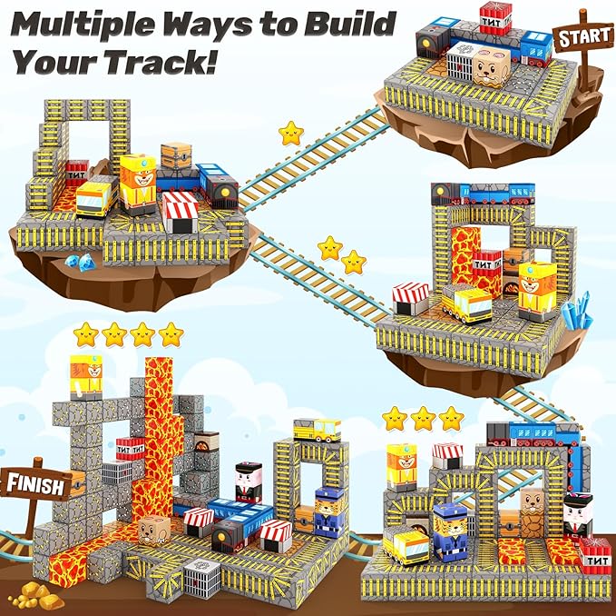 Magnetic Blocks - Build Mine Magnet World Mine Train Track Set, Magnetic Building Blocks Toddler Toys STEM Sensory Outdoor Toys for 3+ Year Old Boys & Girls, Kids Toys for Ages 4-6 6-8 5-7
