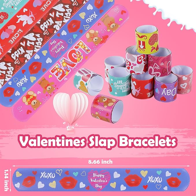 Valentines Slap Bracelets for Kids - 36PCS Valentines Day Gifts for Kids Bulk Snap Bracelets Valentines Party Favors Valentine Goodie Bag Stuffers Treats Classroom Prizes Decorations Accessories