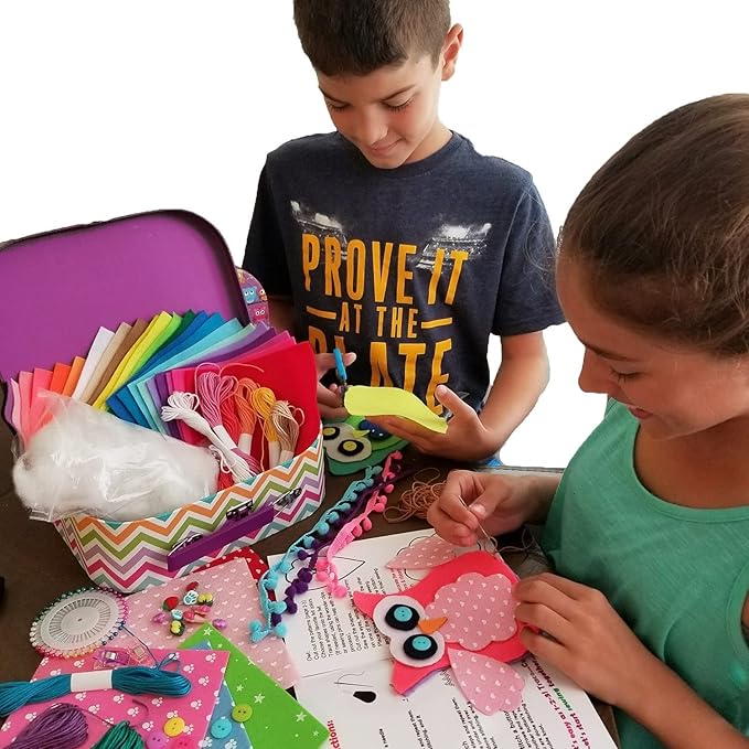ARTIKA Owl Themed Kids Sewing Kit with Booklet, Stencil & Travel Case
