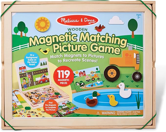 Melissa & Doug Wooden Magnetic Matching Picture Game With 119 Magnets and Scene Cards