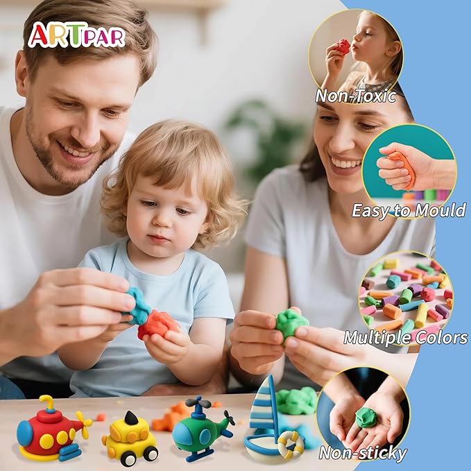 ARTPAR Kids Air Dry Clay Ocean and Transportation Set Combo, 12 Boxes of Modeling Magic Clay with Easy Tutorial Sculpting Tools, Soft & Non-Sticky, Classroom Prizes Birthday Party Gifts for Boys Girls