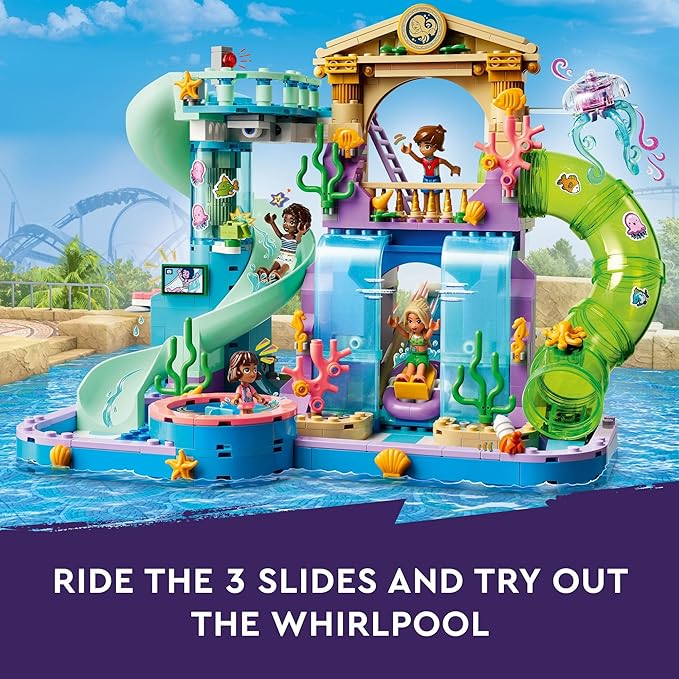 LEGO Friends Heartlake City Water Park Summer Toy Building Set for Kids, Creative Play for Girls and Boys Ages 8 Years and Up, Includes 3 Mini Dolls, a Micro Doll, 3 Water Slides and Whirlpool, 42630