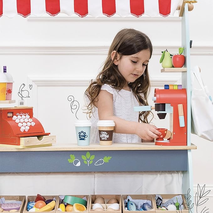 Le Toy Van - Honeybake Premium Wooden Cafe Machine Set - Pretend Kitchen and Cafe Play Toy Set | Kids Role Play Toy Kitchen Accessories (TV299), Small