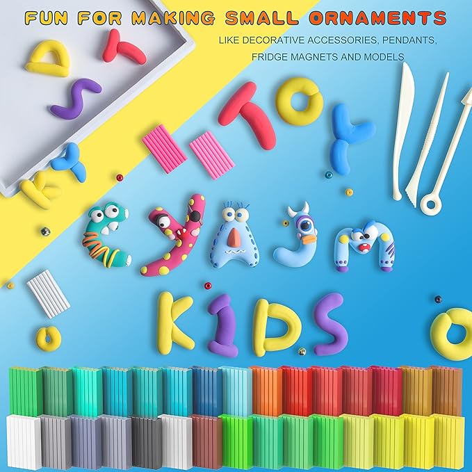 Polymer Clay 60 Colors, Modeling Clay for Kids Oven Baked Model Clay Non-Sticky with Sculpting Tools DIY Starter Kits,and Accessories,Great Clay