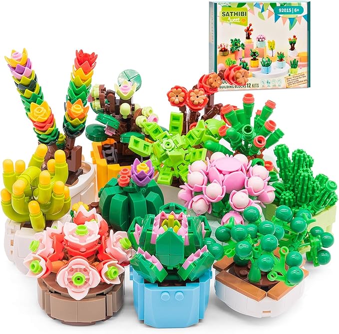 12 Flowers Succulents Building Set for Adults,Succulents Botanical Collection for Home Office Decor,Artificial Plant Building Kits,Gifts for Boys Girls 6+,Birthday Christmas(1185PCS)