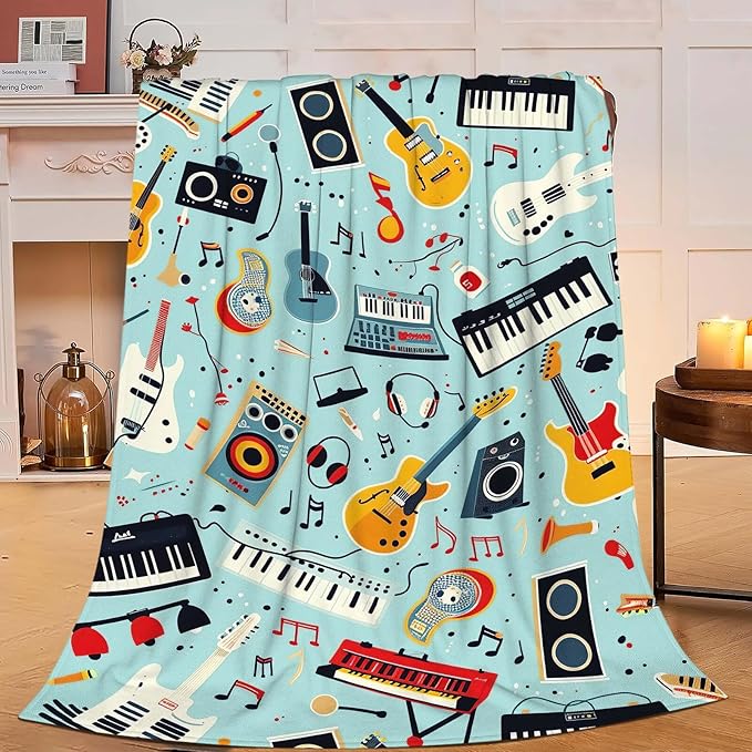 Music Throw Blanket Musical Instruments Note Gifts for Kids Girls Boys Adults Women Men Soft Cozy Warm Plush Fluffy Fuzzy Fleece Blanket Birthday Festival Home Decor 40''X50''