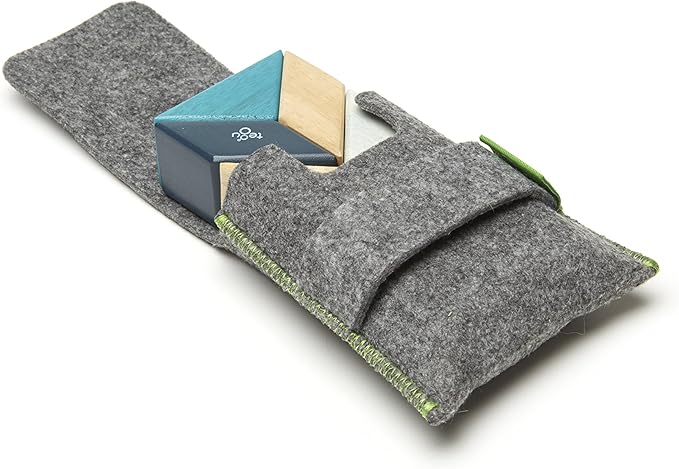 6 Piece Tegu Pocket Pouch Prism Magnetic Wooden Block Set, Blues