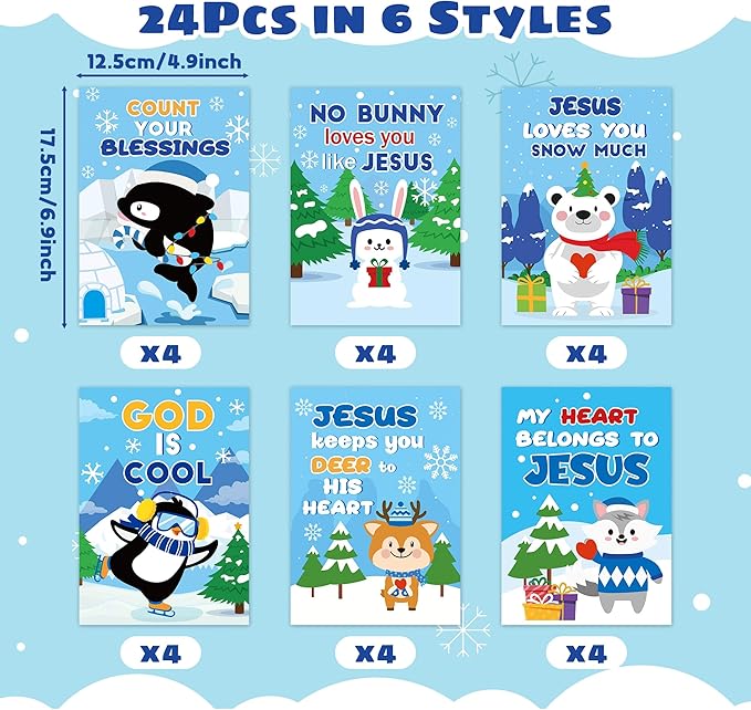 24Pcs Polar Animals Religious Coloring Books - Winter Christian DIY Color-in Pages Booklet Bulk Drawing Activity Party Supplies for Sunday School Classroom Rewards Artwork Gift for Kids