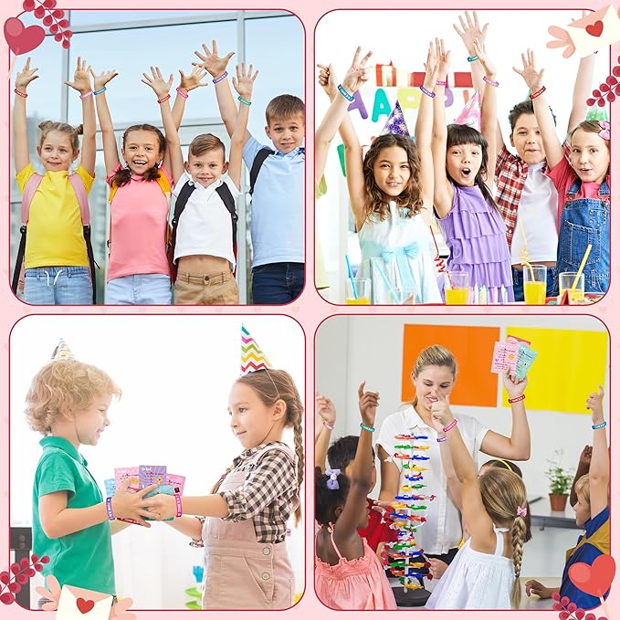 WATINC John 3: 16 Valentine's Day Cards with Bracelets Gift Set, 36 Pack Religious Wristbands Bulk Exchange Gifts, Christian Valentine Classroom Prize Award Sunday School Party Favor Supplies for Kids