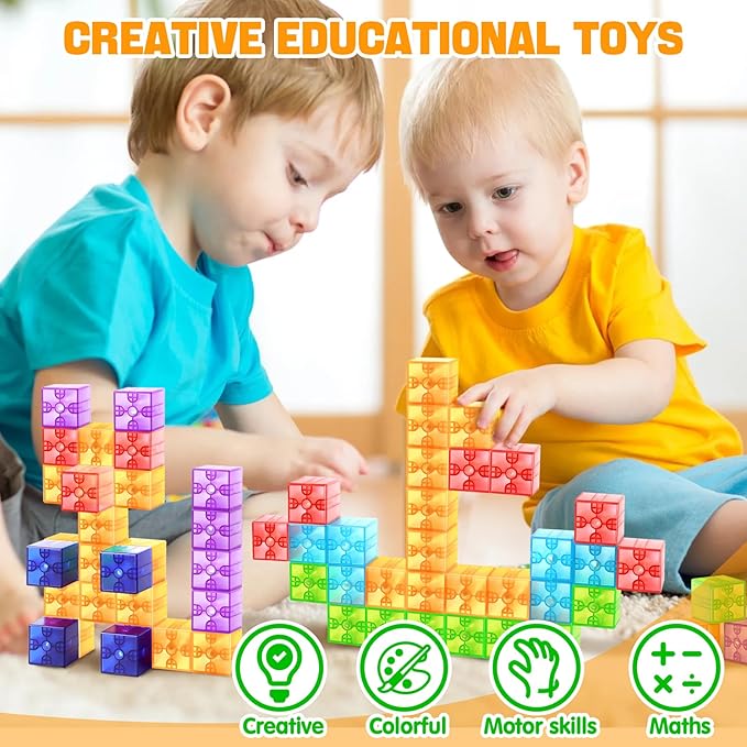 Magnetic Blocks - 52pcs Translucent Magnetic Cubes, Digit Building Blocks Magnet Toys for Kids, Rainbow STEM Creativity Toys 3+ Year Old Boys & Girls Toddlers Kids Christmas Birthday Gifts
