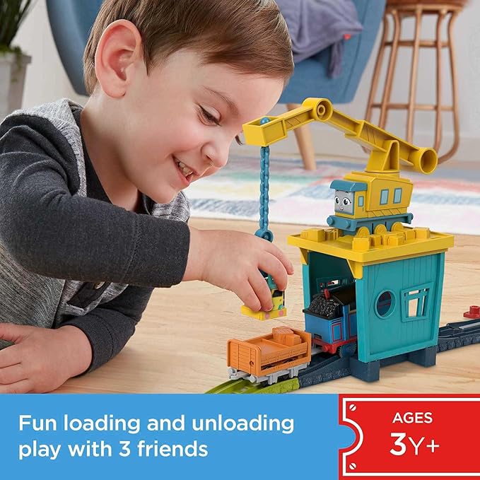 Thomas & Friends Motorized Toy Train Set Fix 'em Up Friends with Carly the Crane, Sandy the Rail Speeder & Thomas for Preschool Kids Ages 3+ Years