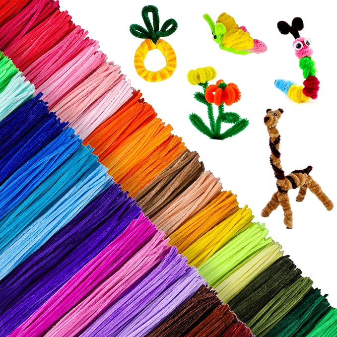 Caydo 3000 Pieces Pipe Cleaners 40 Assorted Colored Chenille Stems with 100 Pieces Wiggle Eyes for Art and Crafts, Children’s Craft Supplies (6 mm x 12 inch)