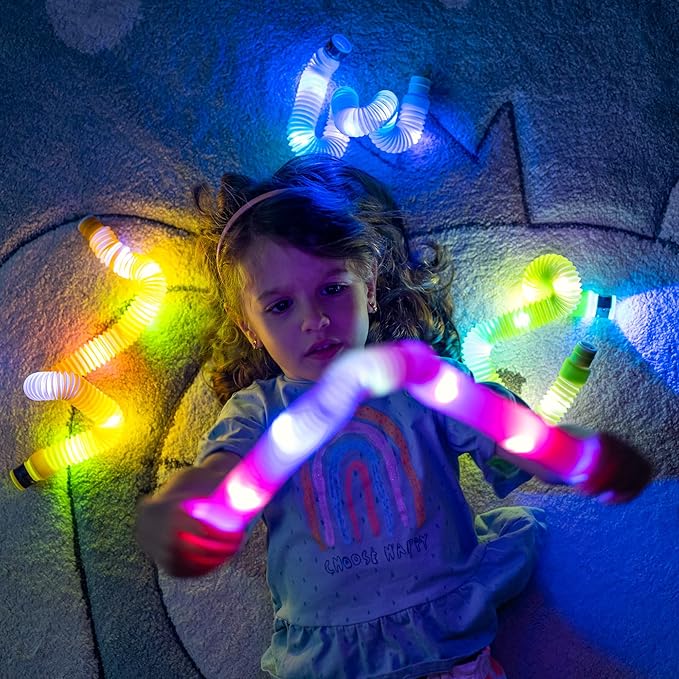 nutty toys Light Up Pop Tubes - Sensory Toys - Glow Sticks for Kids, Fine Motor Skills Toddler Fidget, Top ADHD & Autism 2025, Best Preschool Gifts Idea, Unique Boy & Girl Valentines Day Presents