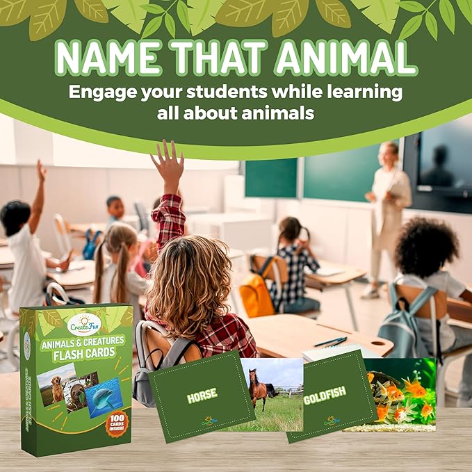 100 Animal, Insect & Ocean Creatures Flash Cards, Realistic Pictures for Fun Learning & Montessori Educational Vocabulary Builder for Preschool Kids, Adults, Schools, Autism, Speech Therapy, ESL, SLP