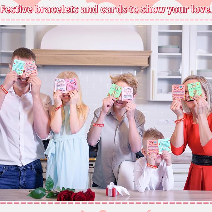 Moon Boat 72PCS Valentines Day Bracelets Cards Set: Silicone Rubber Wristbands Bulk Party Favors, Valentine's Gifts Crafts