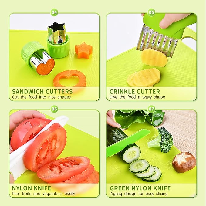 Montessori Kitchen Tools,13Pcs Toddler Knife Set Kids Knife Set for Real Cooking-Kids Kitchen Tools Set Include Toddler Knives Cutting Boards Sandwich Cutters Peeler for Toddler Birthday Gift